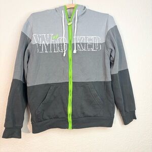 Wicked Broadway Musical Green and Gray Color Block Zip Up Hoodie Size M